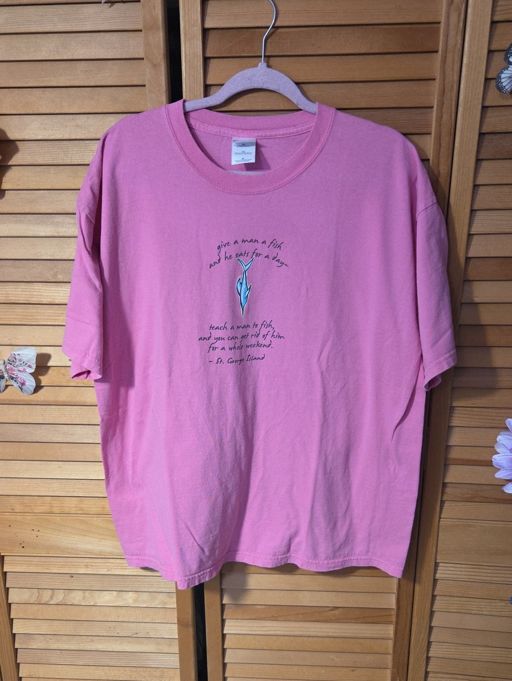 Pink Graphic Cotton Tee - Teach A Man To Fish...